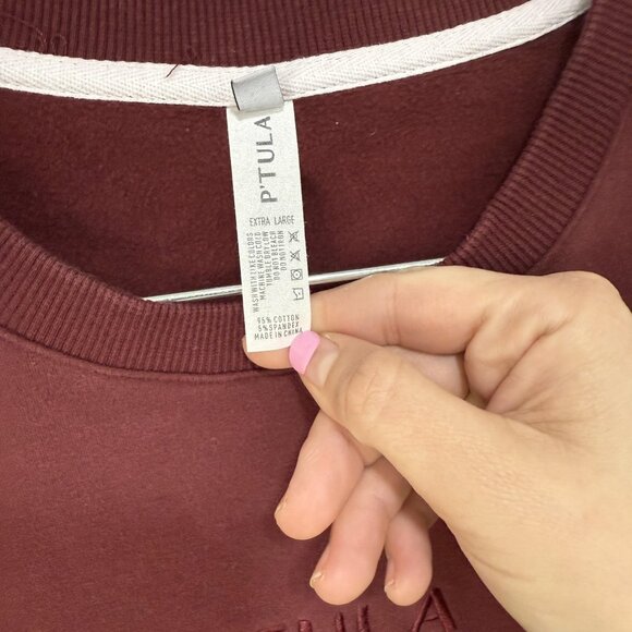 Ptula Sweatshirt Mens XL Red Pullover Fleece Solid Crewneck Kangaroo Pocket - Picture 5 of 9